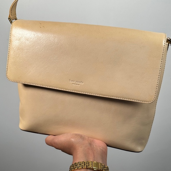 Kate Spade VTG Leather Shoulder Bag Purse Color Beige Made In Italy - Picture 15 of 15